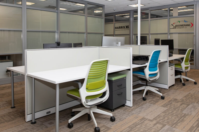 Empty, wide desks offer workspace at 20Fathoms.